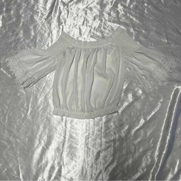 White Ruffled Off-the-Shoulder Crop Top - Picture 2 of 4